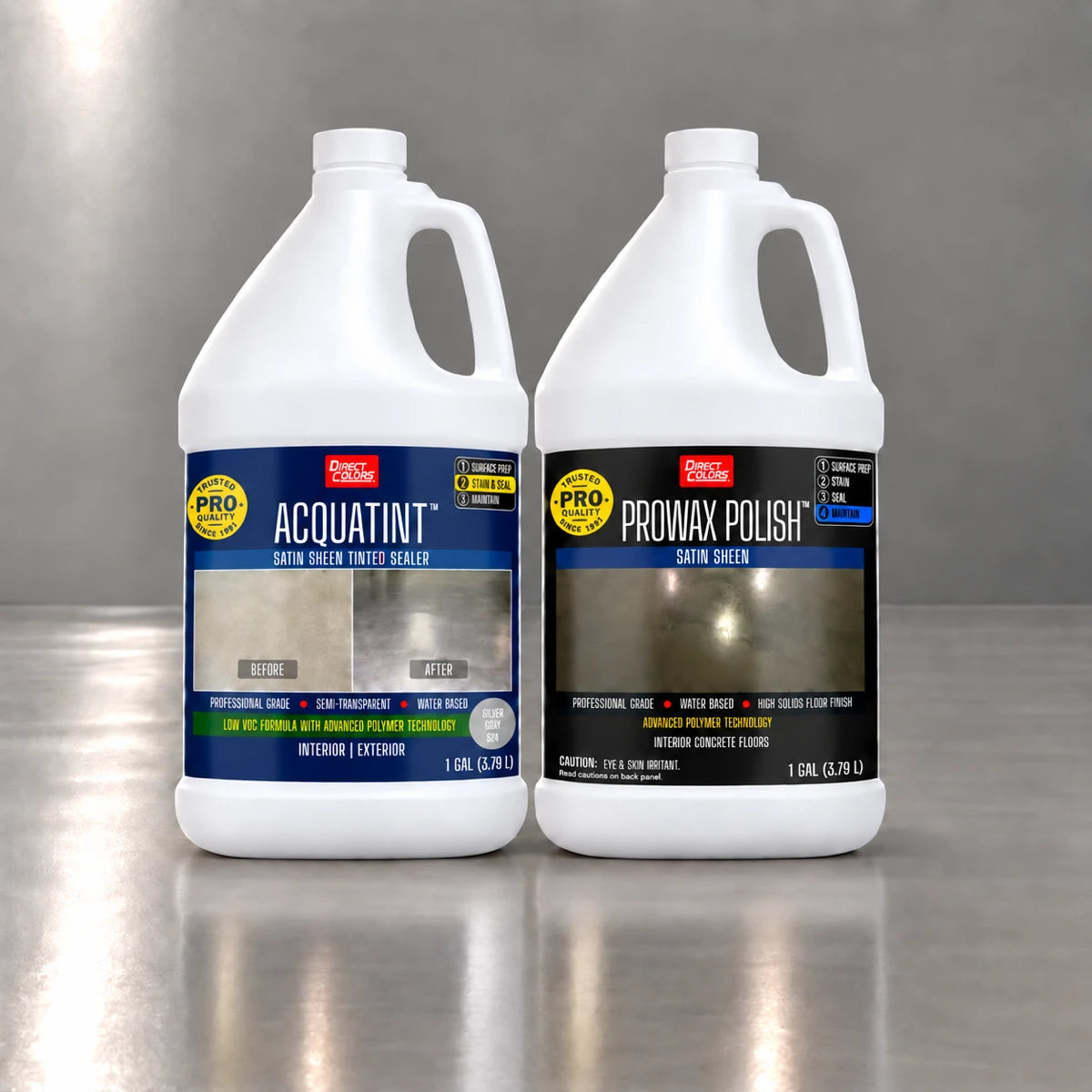AcquaTint™ PRO Colored Sealer in 524 Silver Gray with ProWax Polish™ Satin, 1 gallon 2-step kit