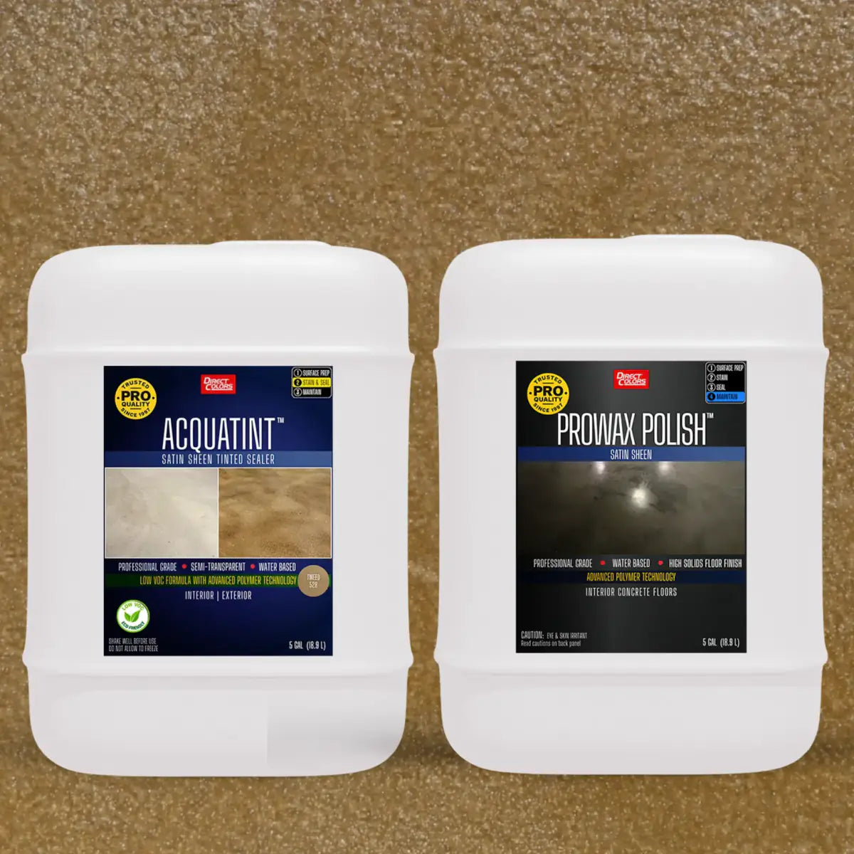 AcquaTint™ PRO Colored Sealer in 528 Tweed with ProWax Polish™ Satin, 5 gallon 2-step kit