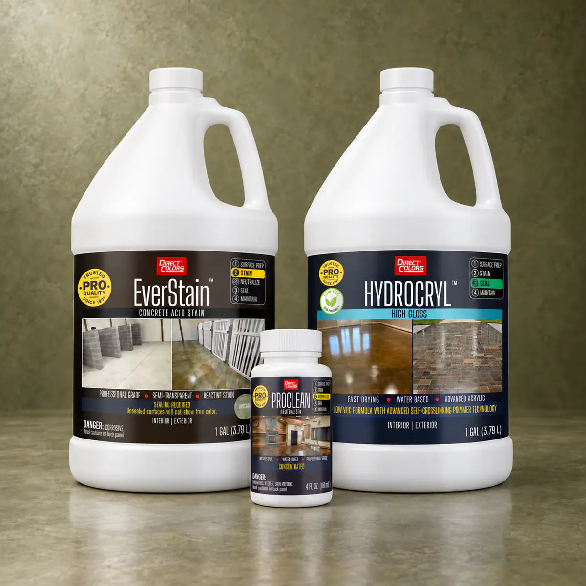 EverStain™ Acid Stain in Avocado with ProClean Neutralizer™ and HydroCryl™ High Gloss, 1 gallon 3-step kit