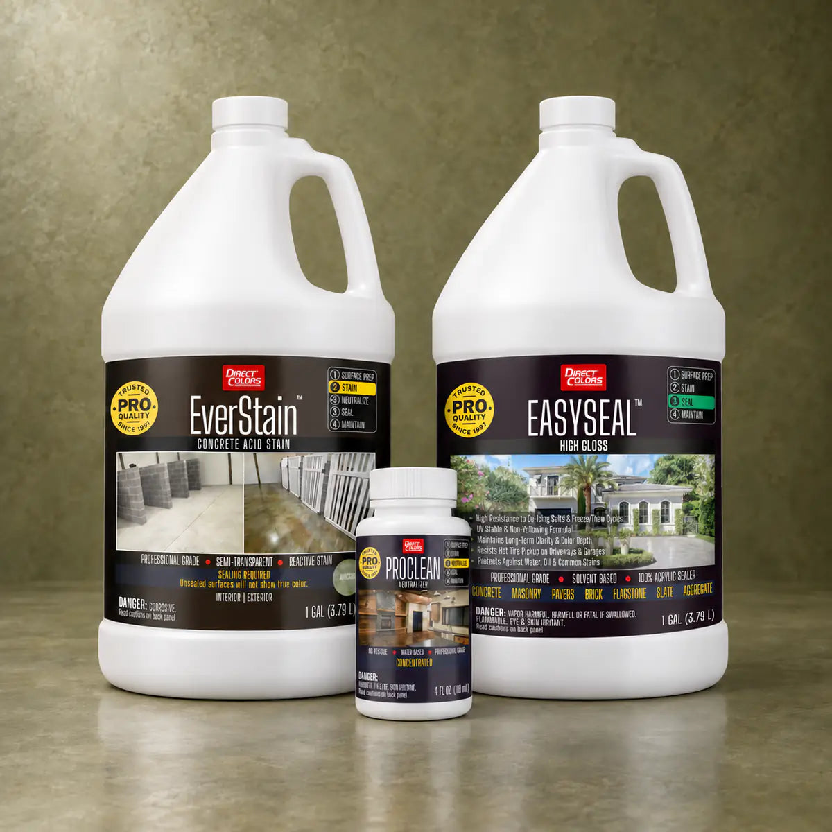 EverStain™ Acid Stain in Avocado with ProClean Neutralizer™ and EasySeal™ High Gloss, 1 gallon 3-step kit