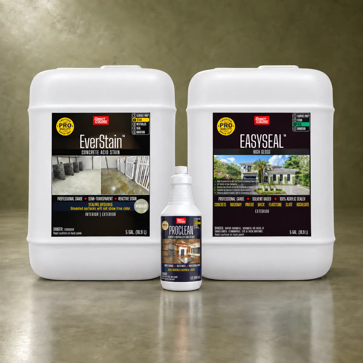 EverStain™ Acid Stain in Avocado with ProClean Neutralizer™ and EasySeal™ High Gloss, 5 gallon 3-step kit