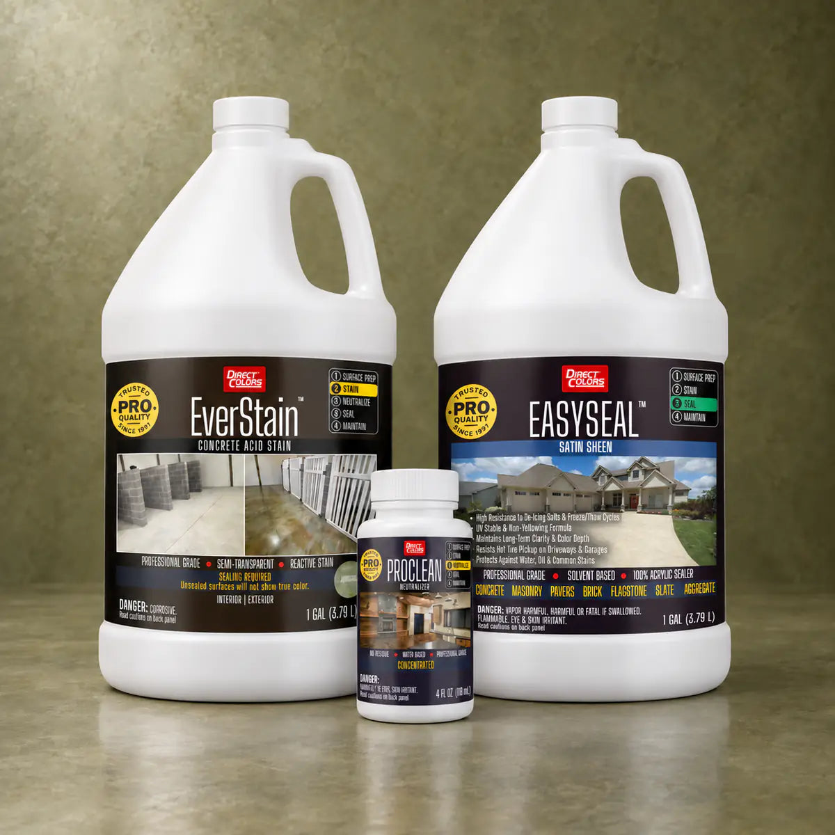EverStain™ Acid Stain in Avocado with ProClean Neutralizer™ and EasySeal™ Satin, 1 gallon 3-step kit