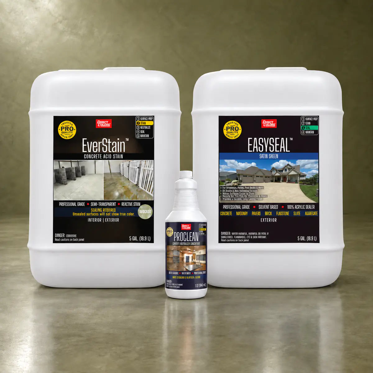 EverStain™ Acid Stain in Avocado with ProClean Neutralizer™ and EasySeal™ Satin, 5 gallon 3-step kit