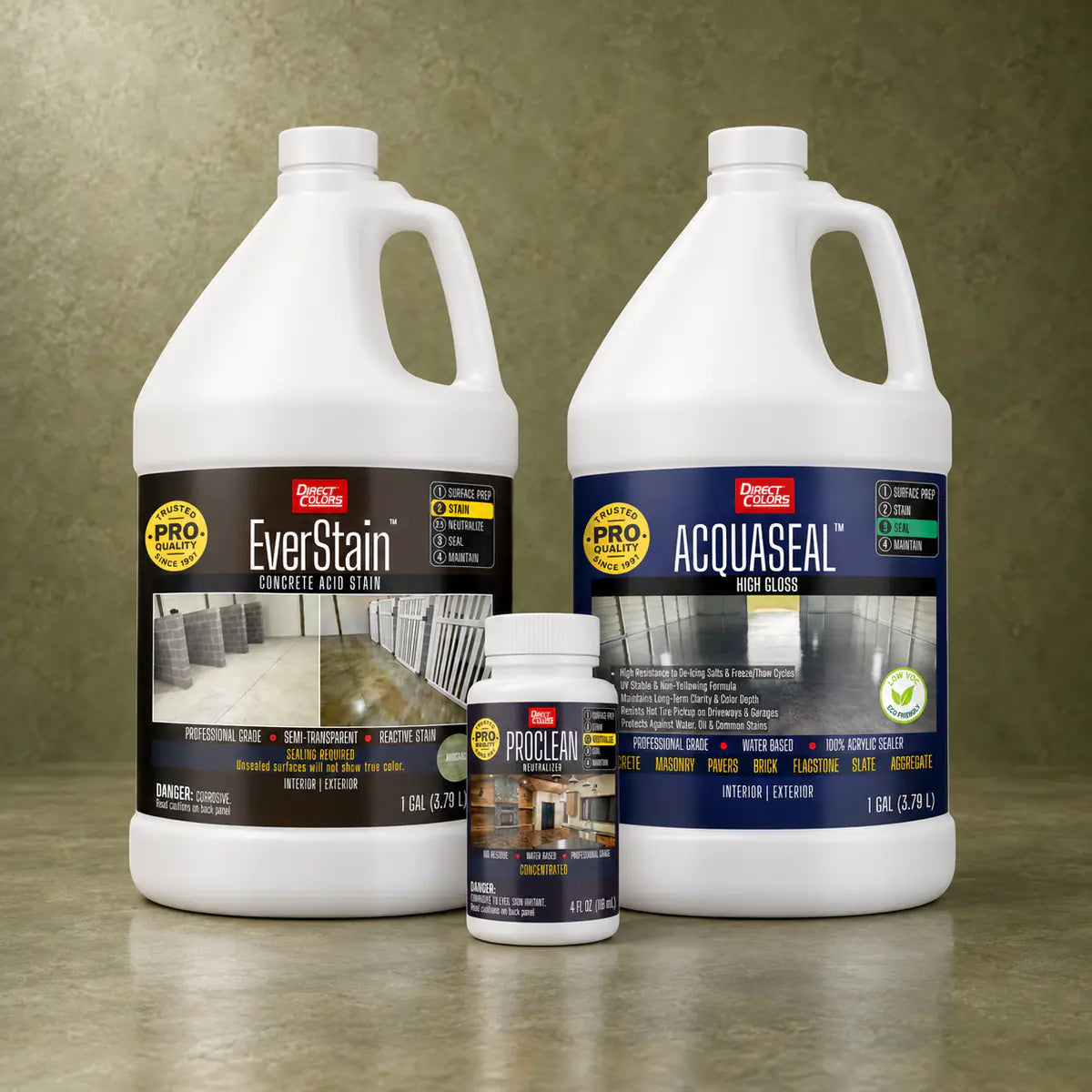 EverStain™ Acid Stain in Avocado with ProClean Neutralizer™ and AcquaSeal™ High Gloss, 1 gallon 3-step kit