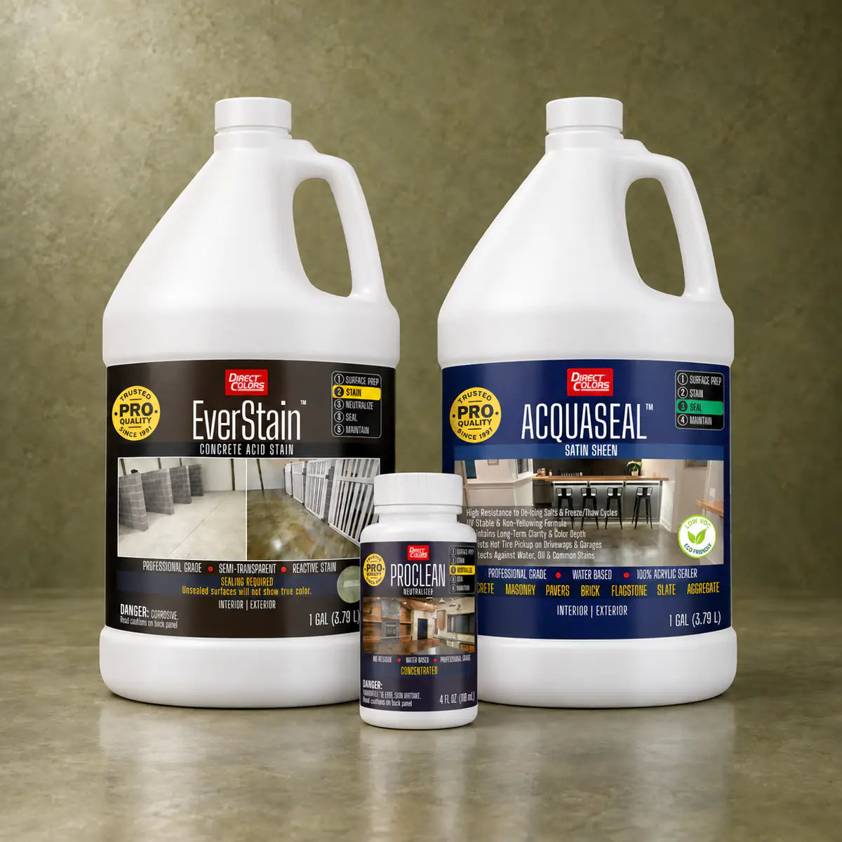 EverStain™ Acid Stain in Avocado with ProClean Neutralizer™ and AcquaSeal™ Satin, 3-step kit