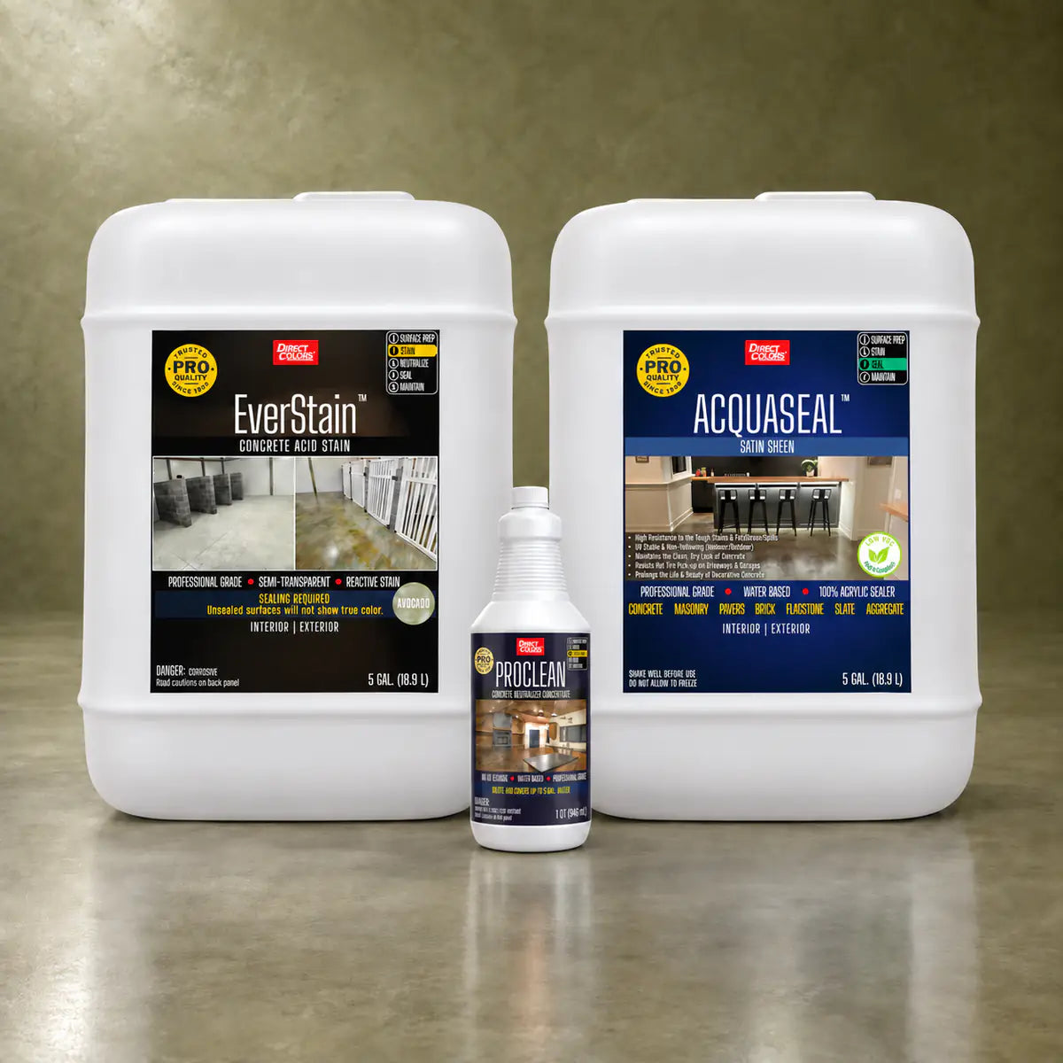 EverStain™ Acid Stain in Avocado with ProClean Neutralizer™ and AcquaSeal™ Satin, 5 gallon 3-step kit