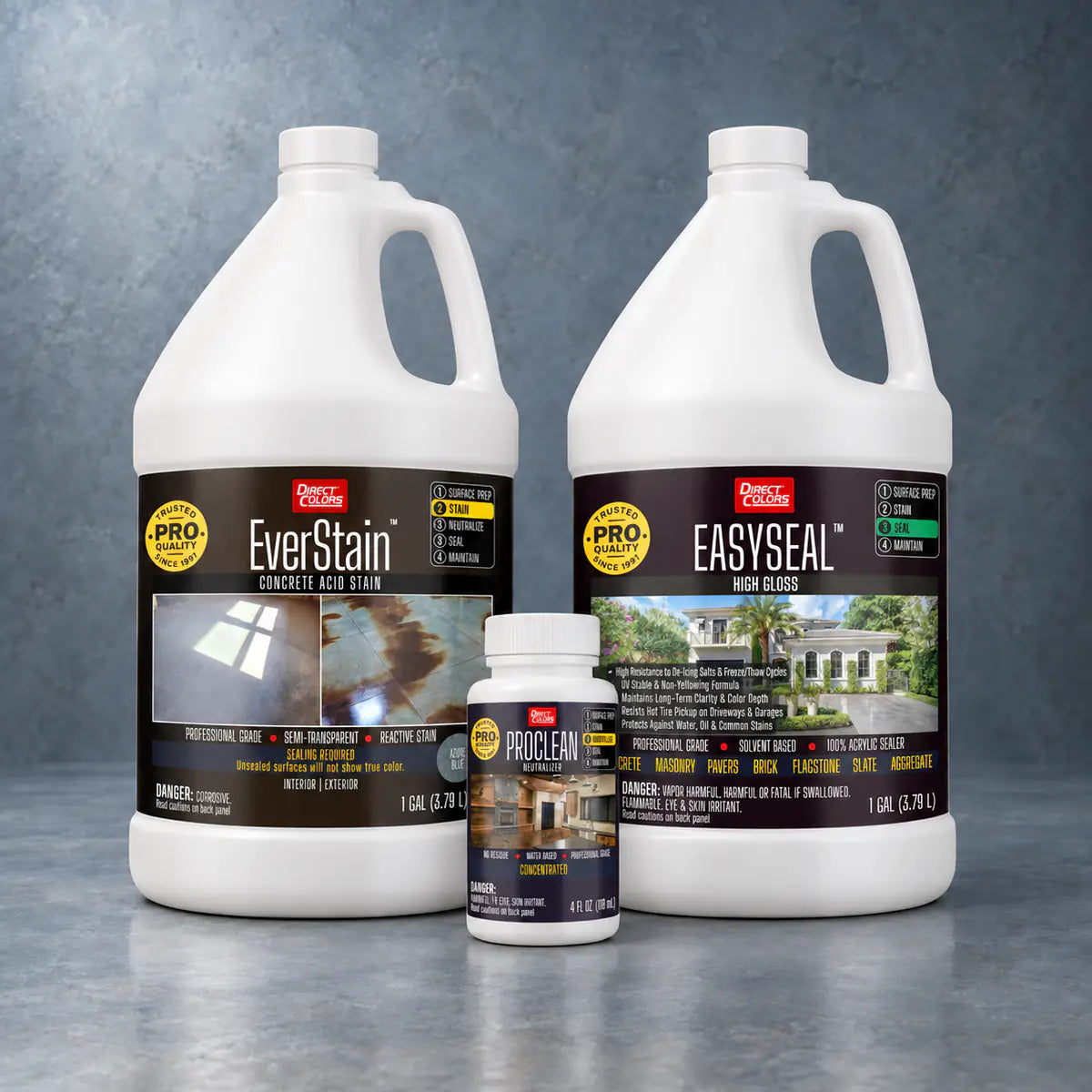 EverStain™ Acid Stain in Azure Blue with ProClean Neutralizer™ and EasySeal™ High Gloss, 1 gallon 3-step kit