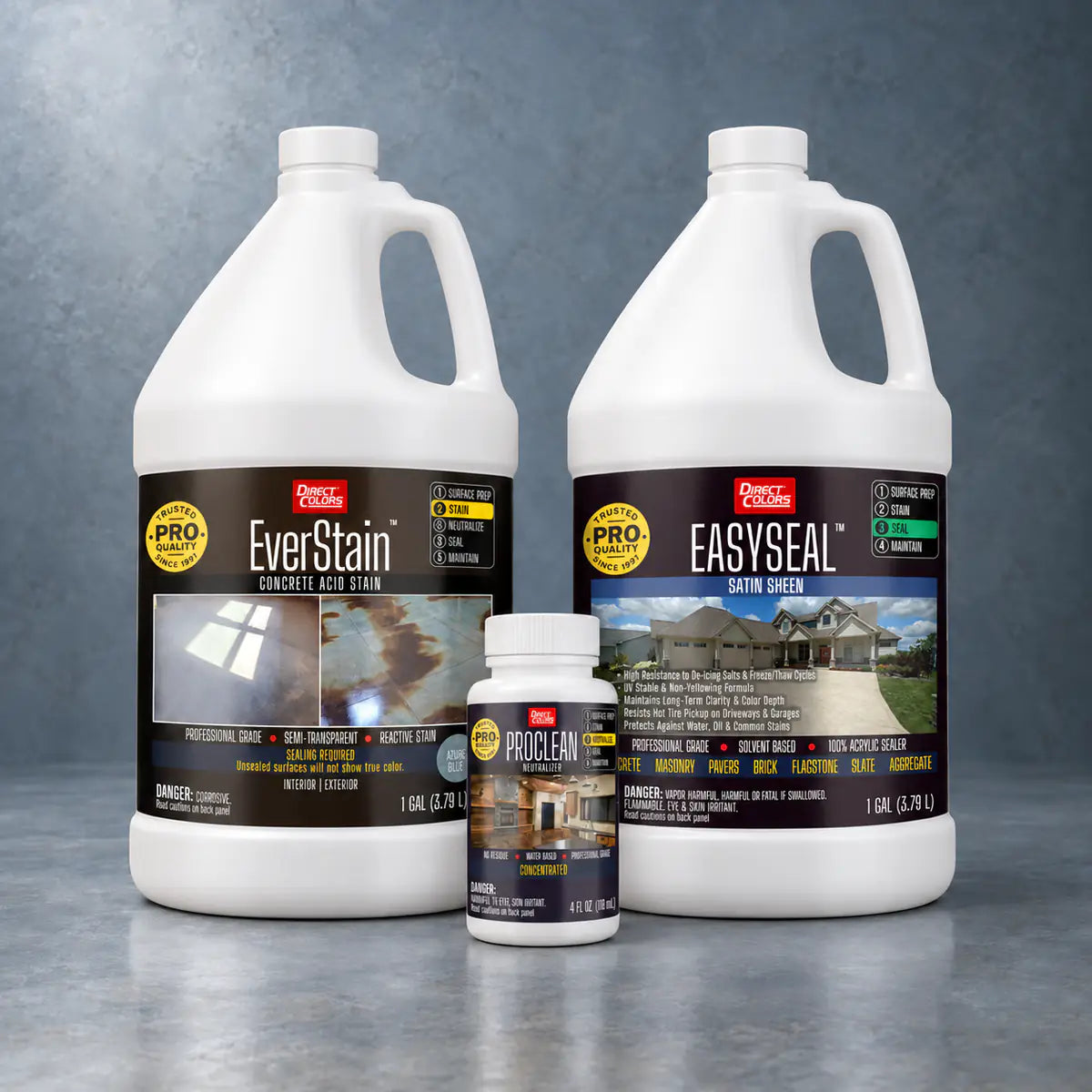 EverStain™ Acid Stain in Azure Blue with ProClean Neutralizer™ and EasySeal™ Satin, 1 gallon 3-step kit