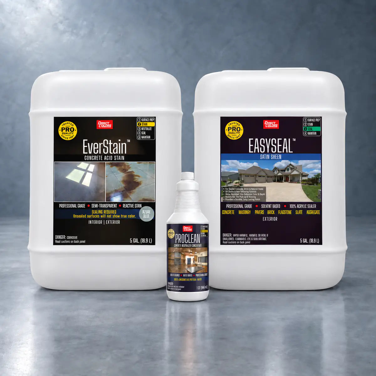 EverStain™ Acid Stain in Azure Blue with ProClean Neutralizer™ and EasySeal™ Satin, 5 gallon 3-step kit