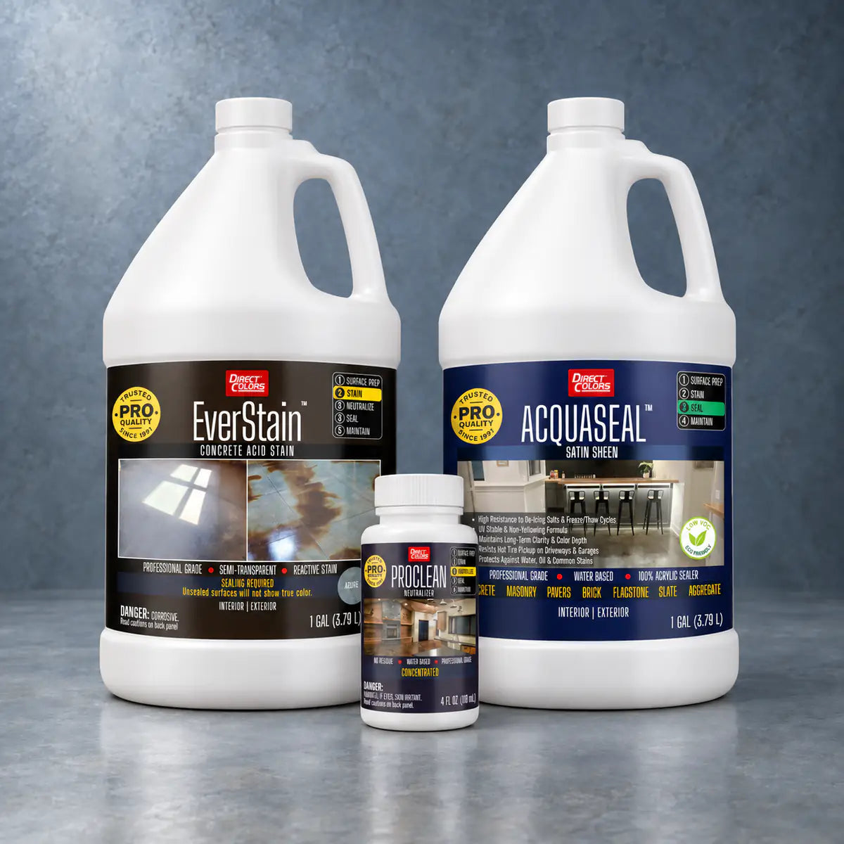 EverStain™ Acid Stain in Azure Blue with ProClean Neutralizer™ and AcquaSeal™ Satin, 3-step kit