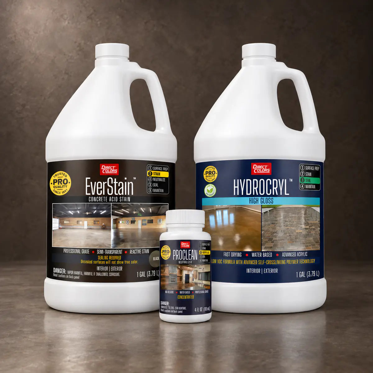 EverStain™ Acid Stain in Blackish with ProClean Neutralizer™ and HydroCryl™ High Gloss, 1 gallon 3-step kit