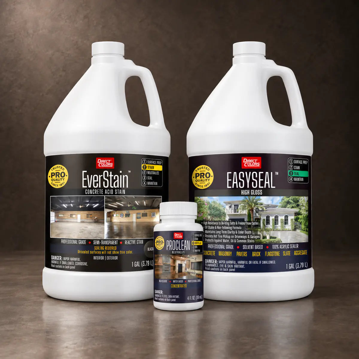 EverStain™ Acid Stain in Blackish with ProClean Neutralizer™ and EasySeal™ High Gloss, 1 gallon 3-step kit