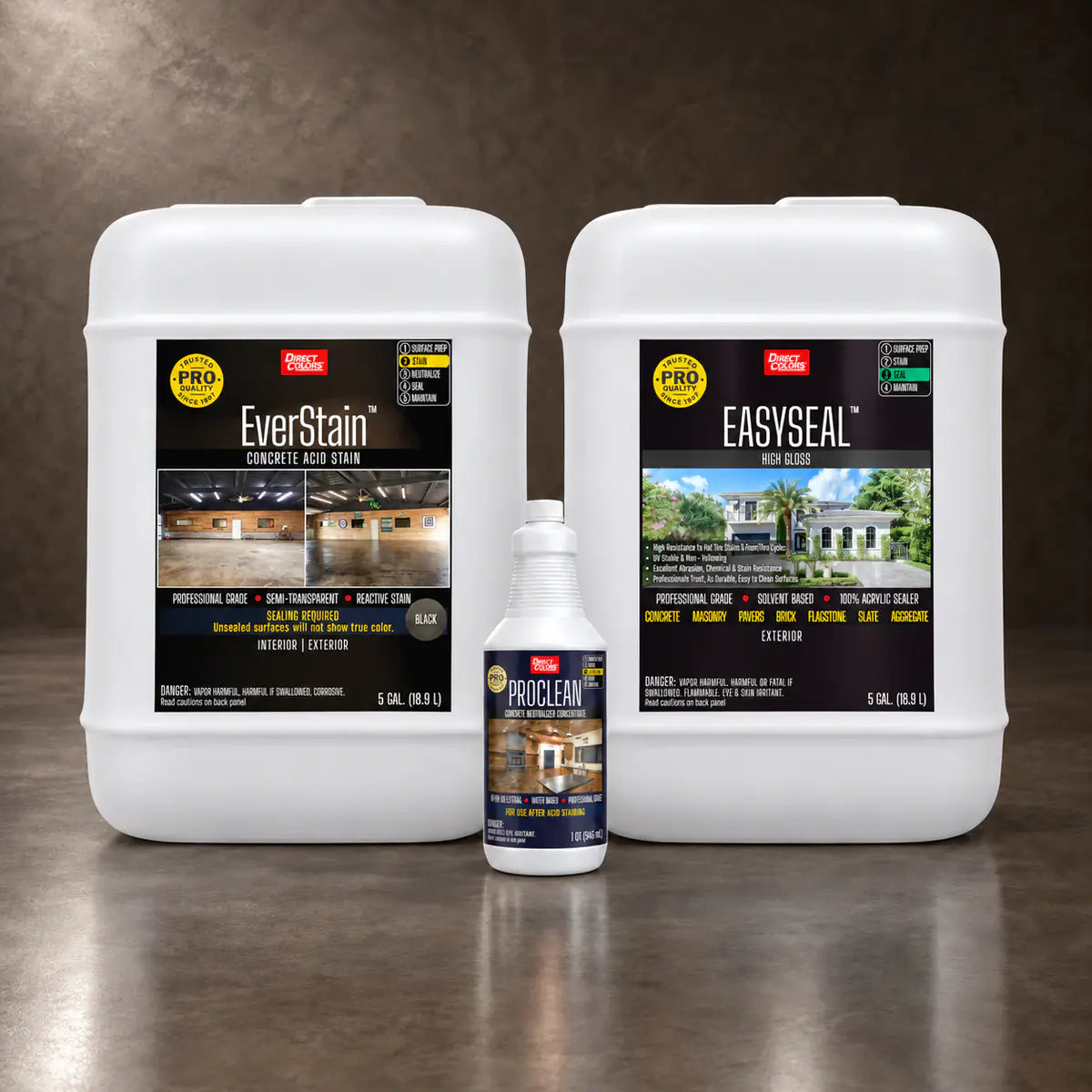 EverStain™ Acid Stain in Blackish with ProClean Neutralizer™ and EasySeal™ High Gloss, 5 gallon 3-step kit