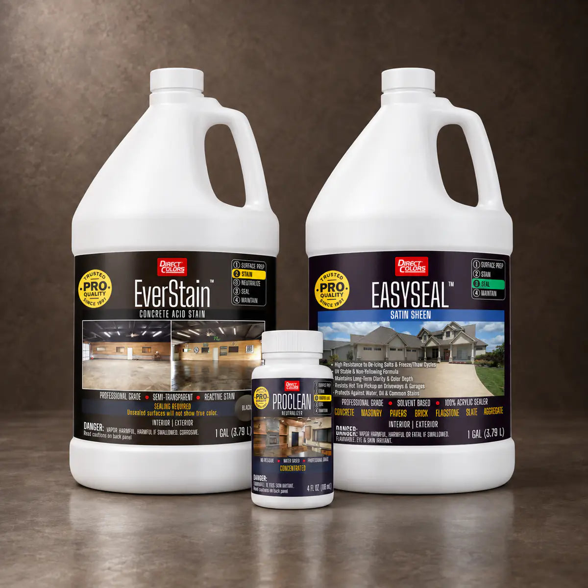 EverStain™ Acid Stain in Blackish with ProClean Neutralizer™ and EasySeal™ Satin, 1 gallon 3-step kit