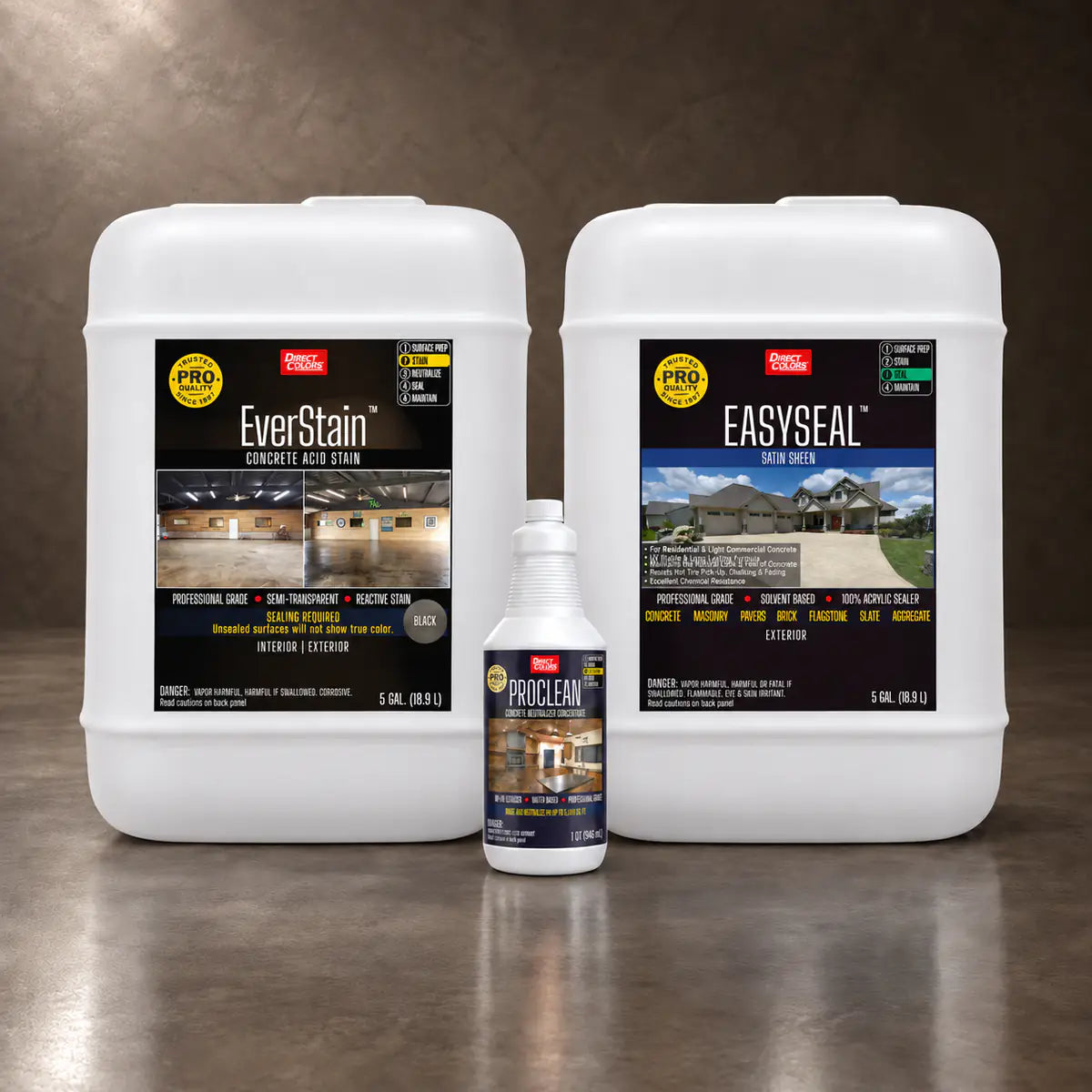 EverStain™ Acid Stain in Blackish with ProClean Neutralizer™ and EasySeal™ Satin, 5 gallon 3-step kit