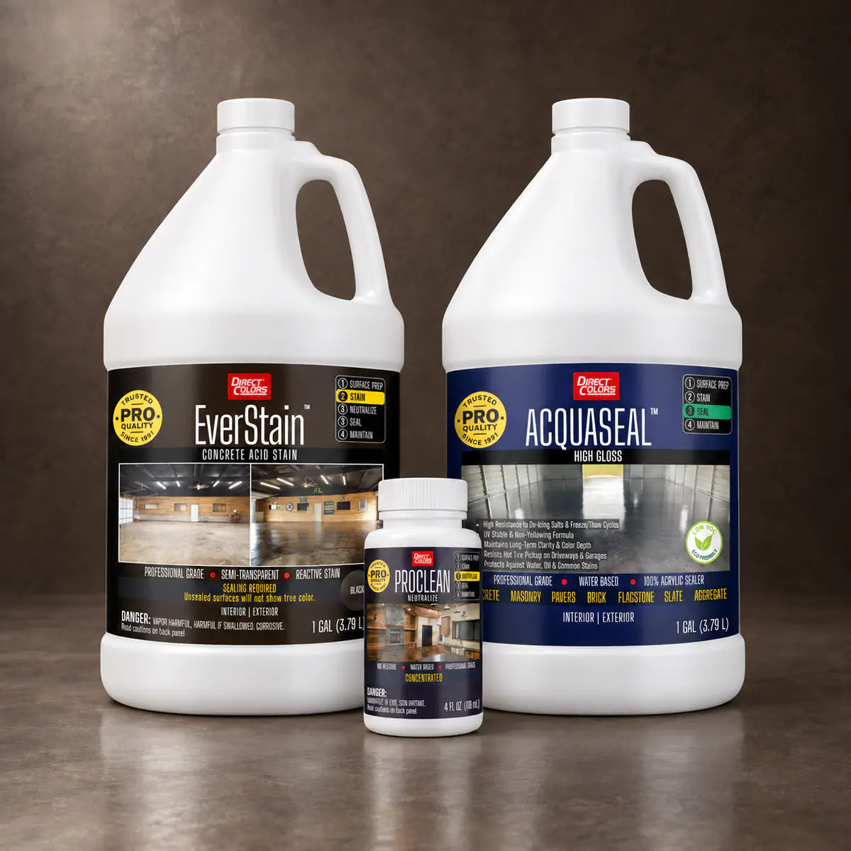 EverStain™ Acid Stain in Blackish with ProClean Neutralizer™ and AcquaSeal™ High Gloss, 1 gallon 3-step kit