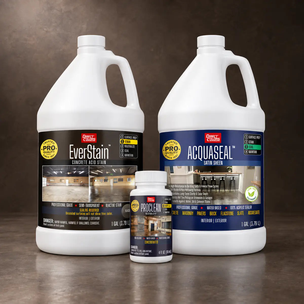 EverStain™ Acid Stain in Blackish with ProClean Neutralizer™ and AcquaSeal™ Satin, 1 gallon 3-step kit