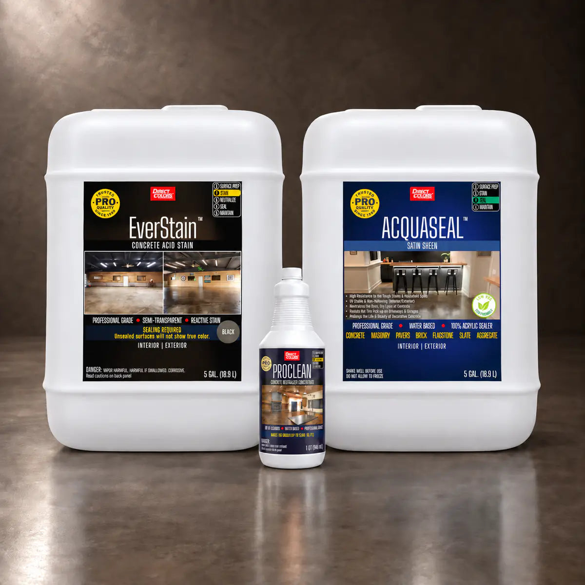 EverStain™ Acid Stain in Blackish with ProClean Neutralizer™ and AcquaSeal™ Satin, 5 gallon 3-step kit
