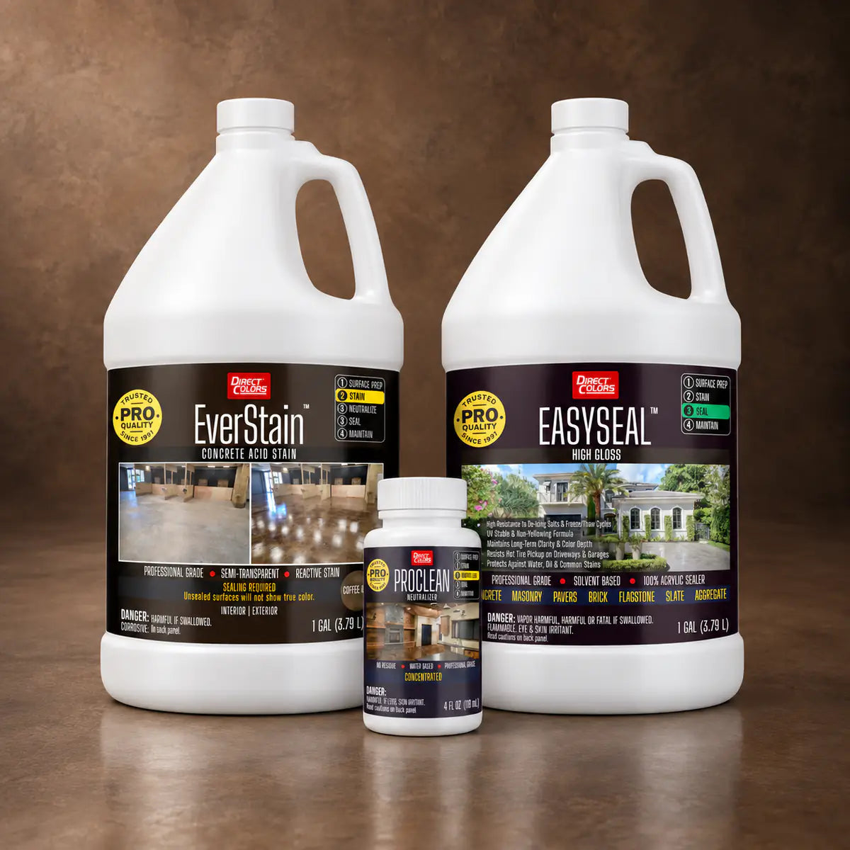 EverStain™ Acid Stain in Coffee Brown with ProClean Neutralizer™ and EasySeal™ High Gloss, 1 gallon 3-step kit