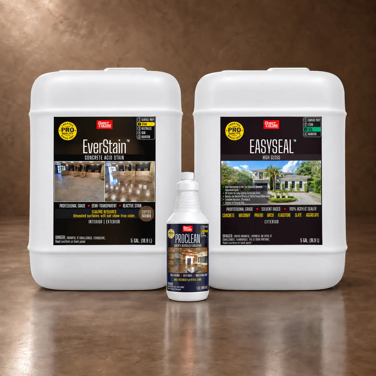 EverStain™ Acid Stain in Coffee Brown with ProClean Neutralizer™ and EasySeal™ High Gloss, 5 gallon 3-step kit