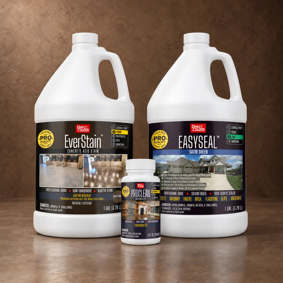 EverStain™ Acid Stain in Coffee Brown with ProClean Neutralizer™ and EasySeal™ Satin, 1 gallon 3-step kit
