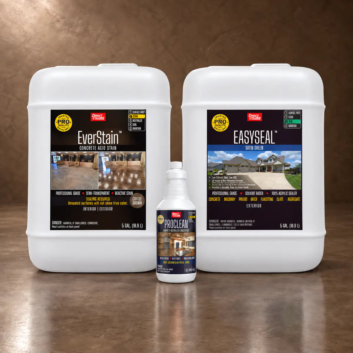 EverStain™ Acid Stain in Coffee Brown with ProClean Neutralizer™ and EasySeal™ Satin, 5 gallon 3-step kit