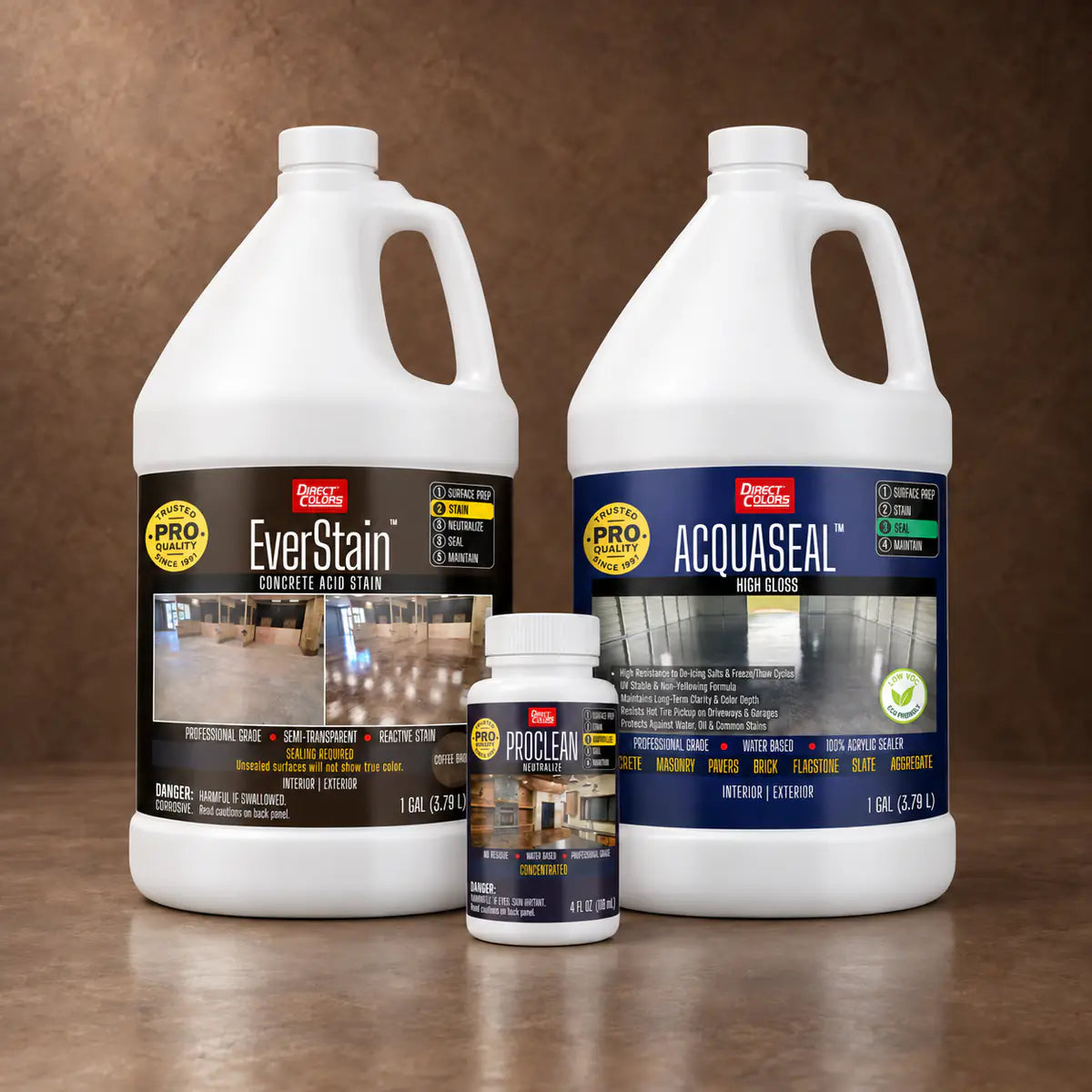 EverStain™ Acid Stain in Coffee Brown with ProClean Neutralizer™ and AcquaSeal™ High Gloss, 1 gallon 3-step kit