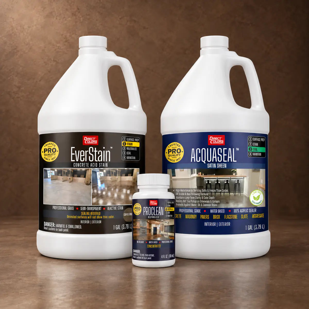 EverStain™ Acid Stain in Coffee Brown with ProClean Neutralizer™ and AcquaSeal™ Satin, 3-step kit
