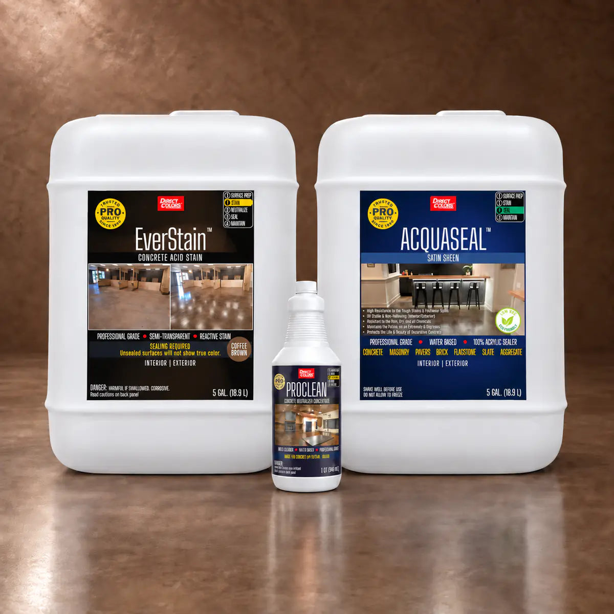 EverStain™ Acid Stain in Coffee Brown with ProClean Neutralizer™ and AcquaSeal™ Satin, 5 gallon 3-step kit
