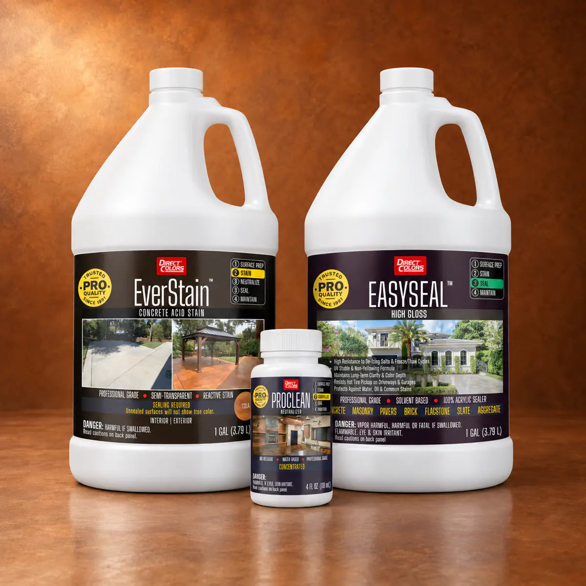 EverStain™ Acid Stain in Cola with ProClean Neutralizer™ and EasySeal™ High Gloss, 1 gallon 3-step kit