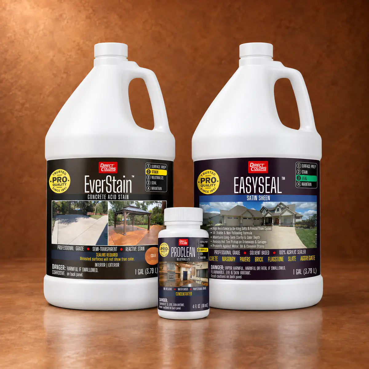 EverStain™ Acid Stain in Cola with ProClean Neutralizer™ and EasySeal™ Satin, 1 gallon 3-step kit
