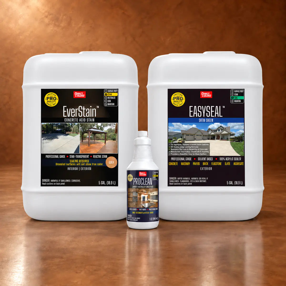 EverStain™ Acid Stain in Cola with ProClean Neutralizer™ and EasySeal™ Satin, 5 gallon 3-step kit