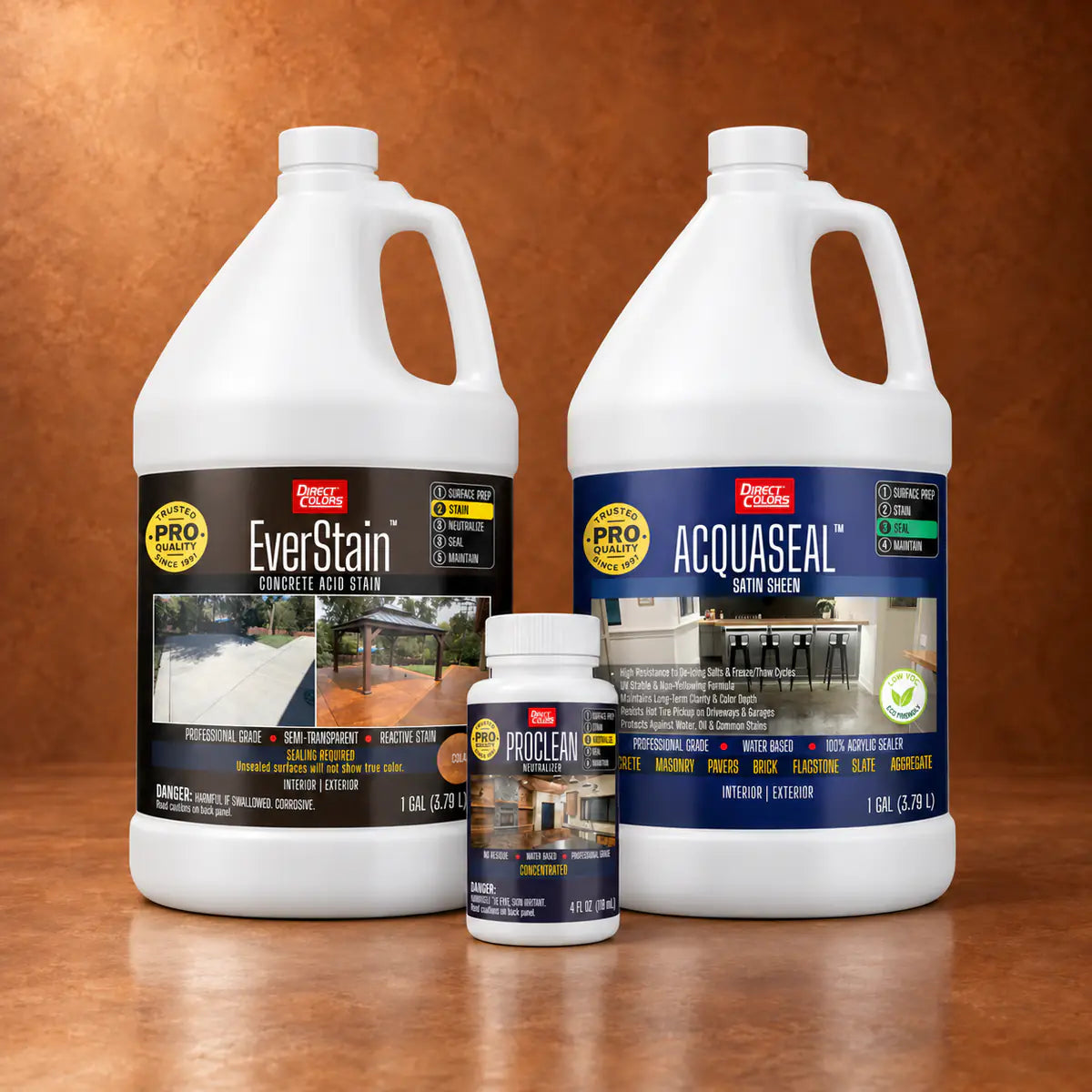 EverStain™ Acid Stain in Cola with ProClean Neutralizer™ and AcquaSeal™ Satin, 3-step kit