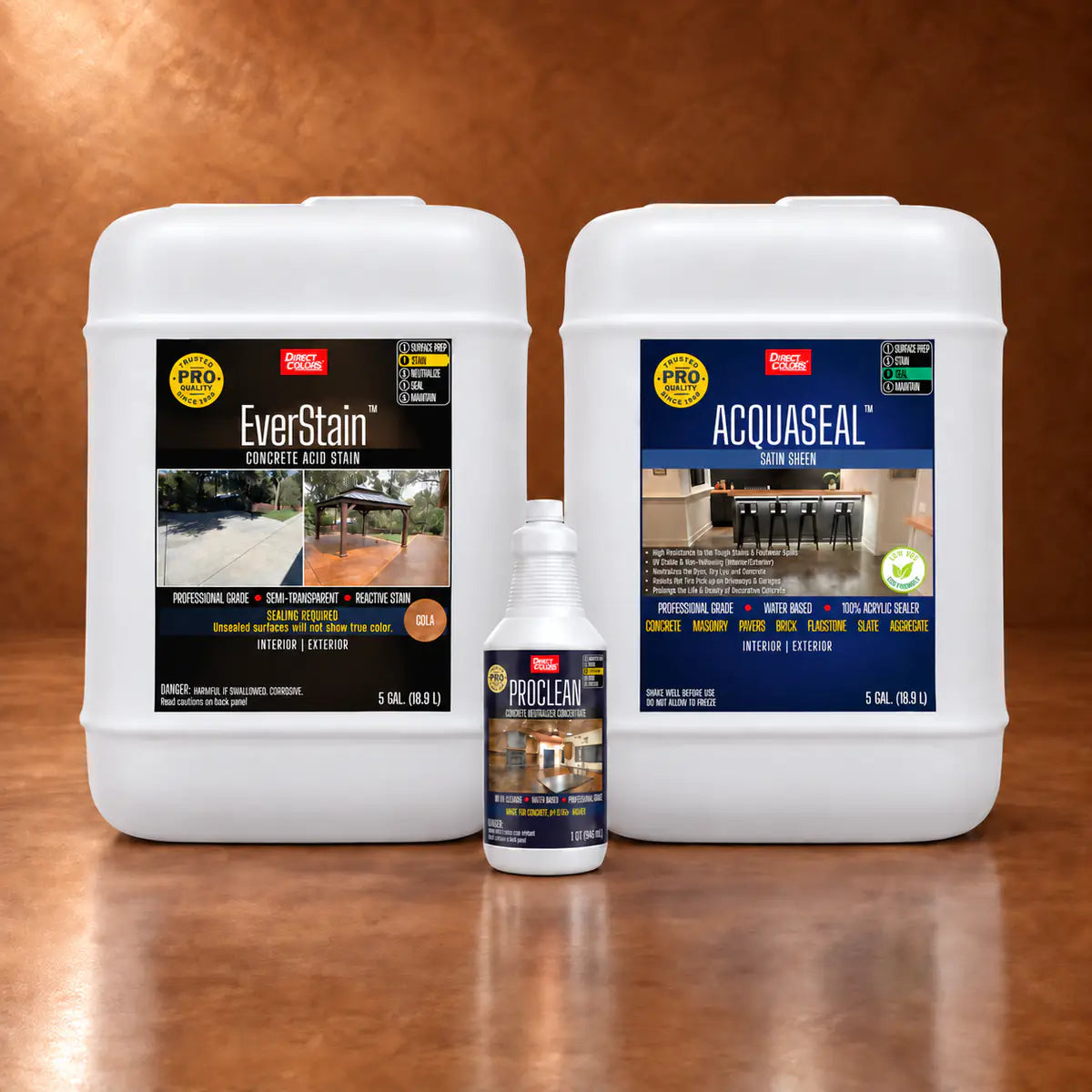 EverStain™ Acid Stain in Cola with ProClean Neutralizer™ and AcquaSeal™ Satin, 5 gallon 3-step kit