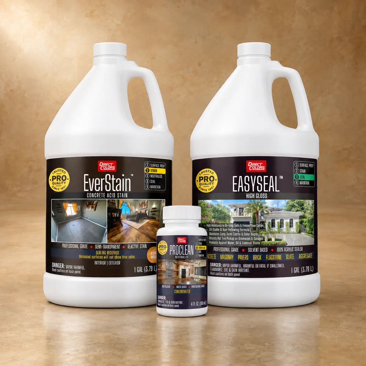 EverStain™ Acid Stain in Desert Amber with ProClean Neutralizer™ and EasySeal™ High Gloss, 1 gallon 3-step kit
