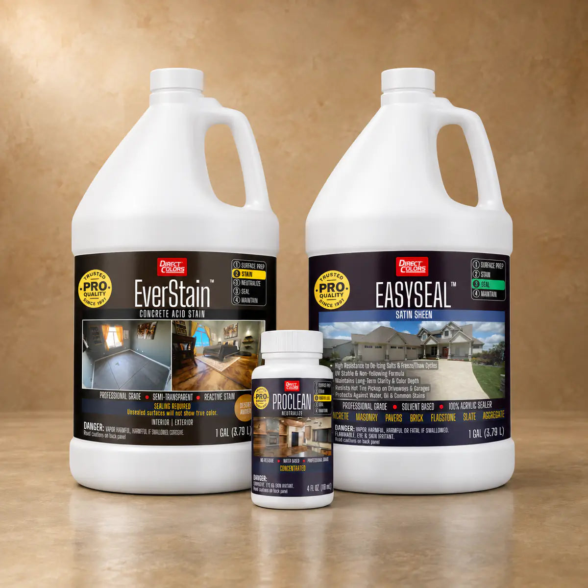 EverStain™ Acid Stain in Desert Amber with ProClean Neutralizer™ and EasySeal™ Satin, 1 gallon 3-step kit
