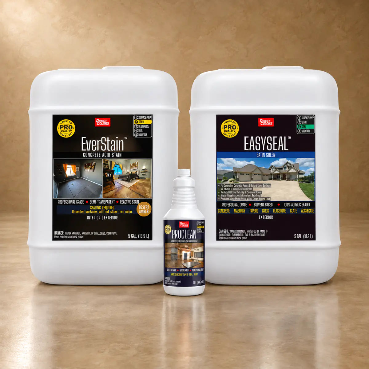 EverStain™ Acid Stain in Desert Amber with ProClean Neutralizer™ and EasySeal™ Satin, 5 gallon 3-step kit