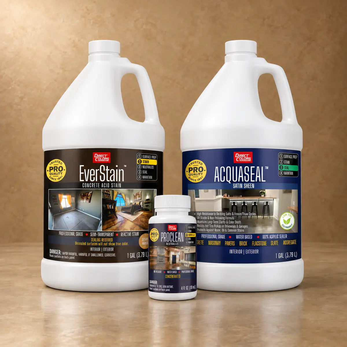 EverStain™ Acid Stain in Desert Amber with ProClean Neutralizer™ and AcquaSeal™ Satin, 3-step kit