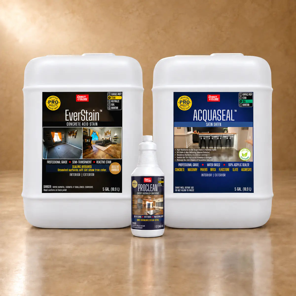 EverStain™ Acid Stain in Desert Amber with ProClean Neutralizer™ and AcquaSeal™ Satin, 5 gallon 3-step kit