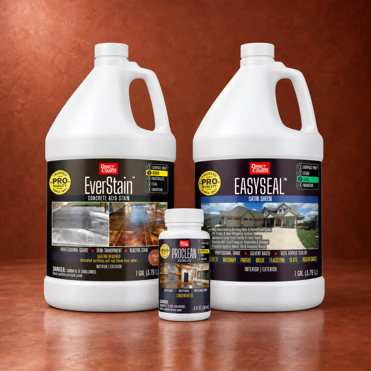 EverStain™ Acid Stain in English Red with ProClean Neutralizer™ and EasySeal™ Satin, 1 gallon 3-step kit