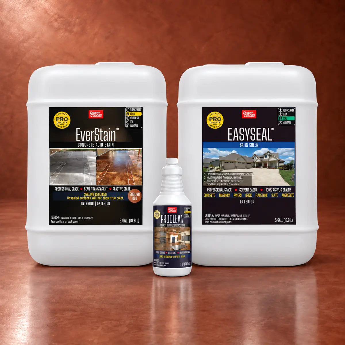 EverStain™ Acid Stain in English Red with ProClean Neutralizer™ and EasySeal™ Satin, 5 gallon 3-step kit