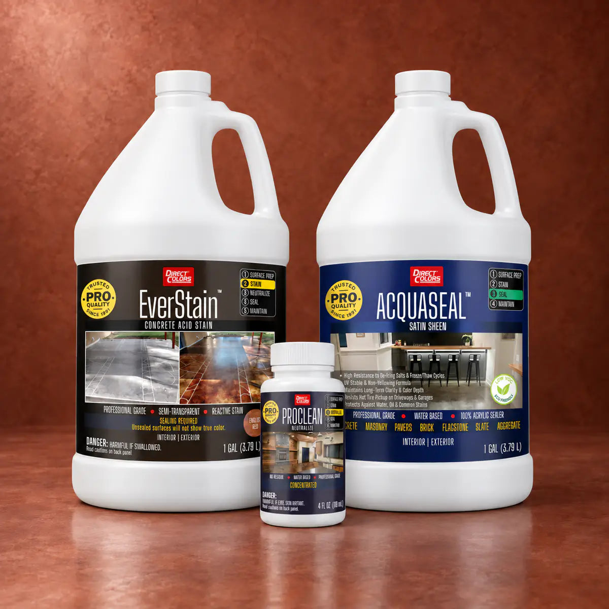 EverStain™ Acid Stain in English Red with ProClean Neutralizer™ and AcquaSeal™ Satin, 3-step kit