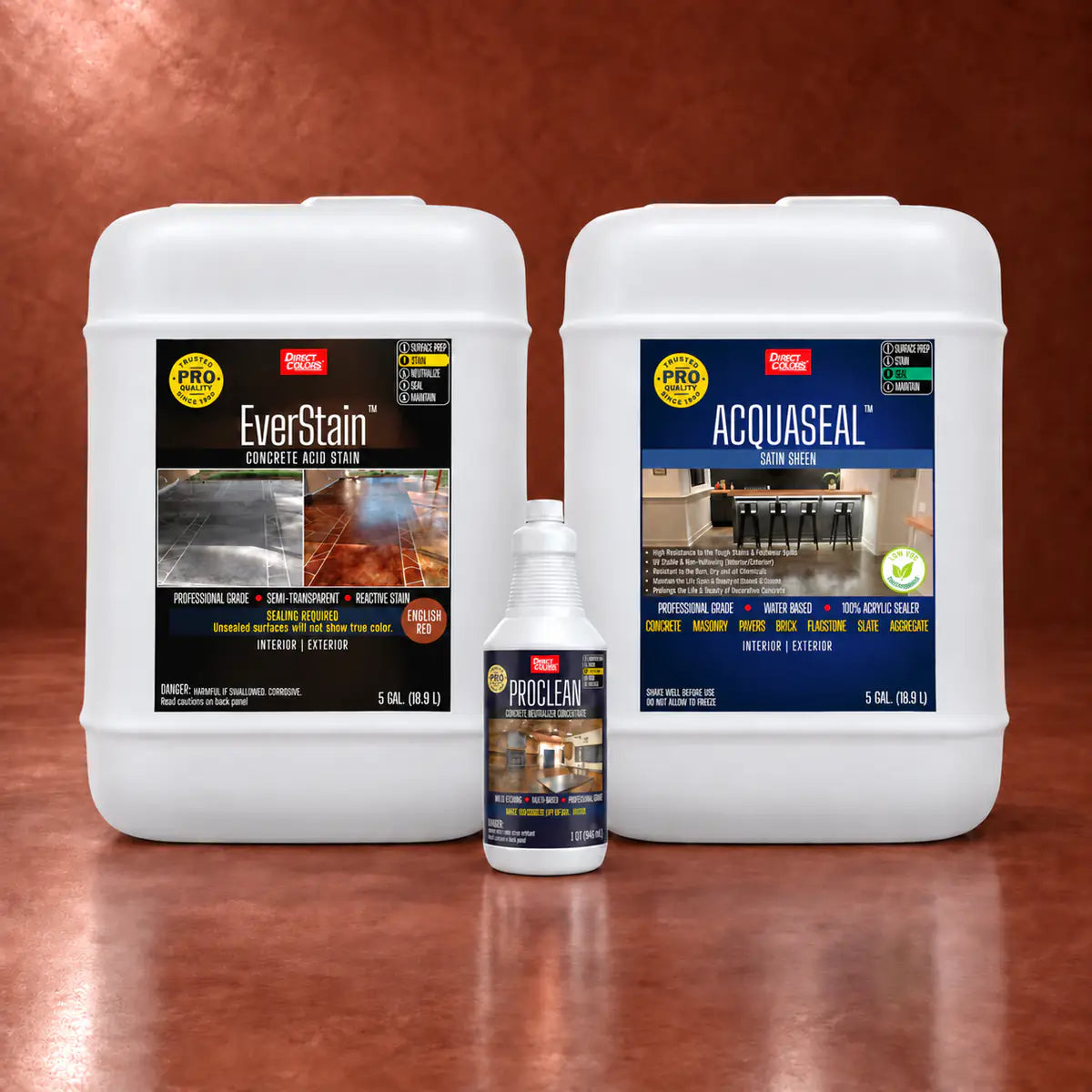 EverStain™ Acid Stain in English Red with ProClean Neutralizer™ and AcquaSeal™ Satin, 5 gallon 3-step kit