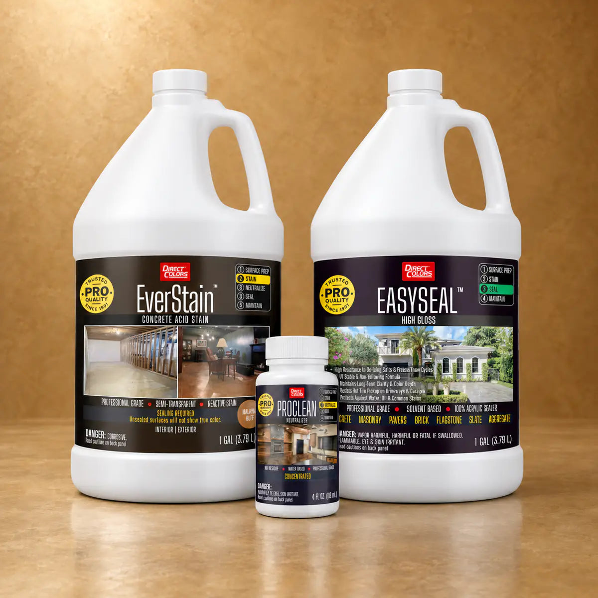 EverStain™ Acid Stain in Malayan Buff with ProClean Neutralizer™ and EasySeal™ High Gloss, 1 gallon 3-step kit