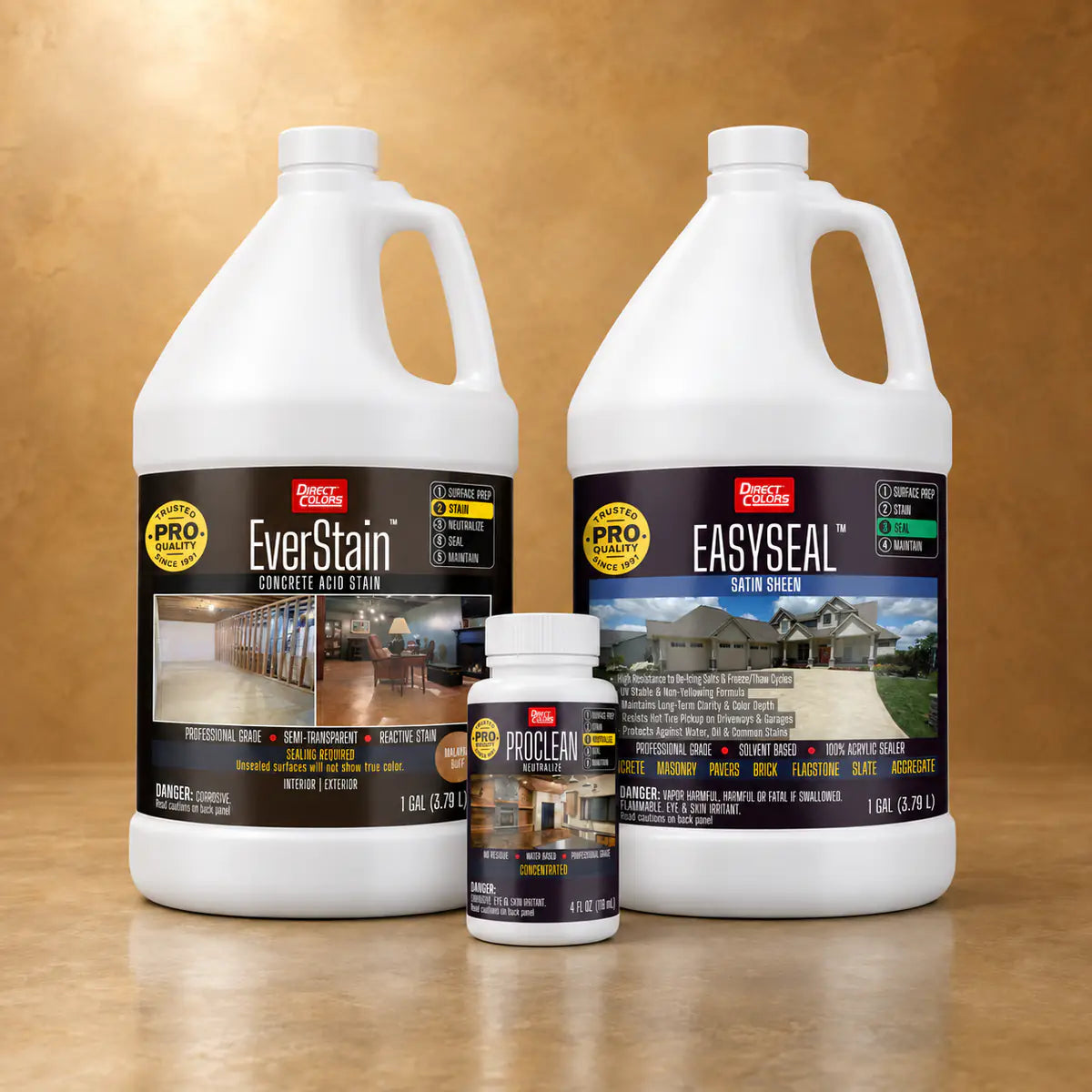 EverStain™ Acid Stain in Malayan Buff with ProClean Neutralizer™ and EasySeal™ Satin, 1 gallon 3-step kit