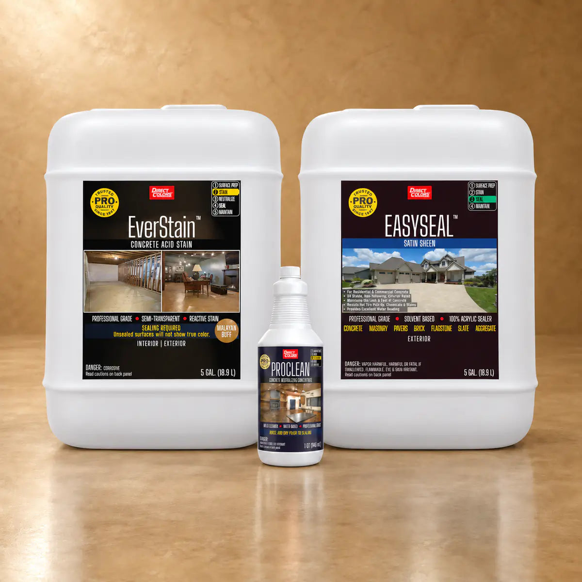 EverStain™ Acid Stain in Malayan Buff with ProClean Neutralizer™ and EasySeal™ Satin, 5 gallon 3-step kit