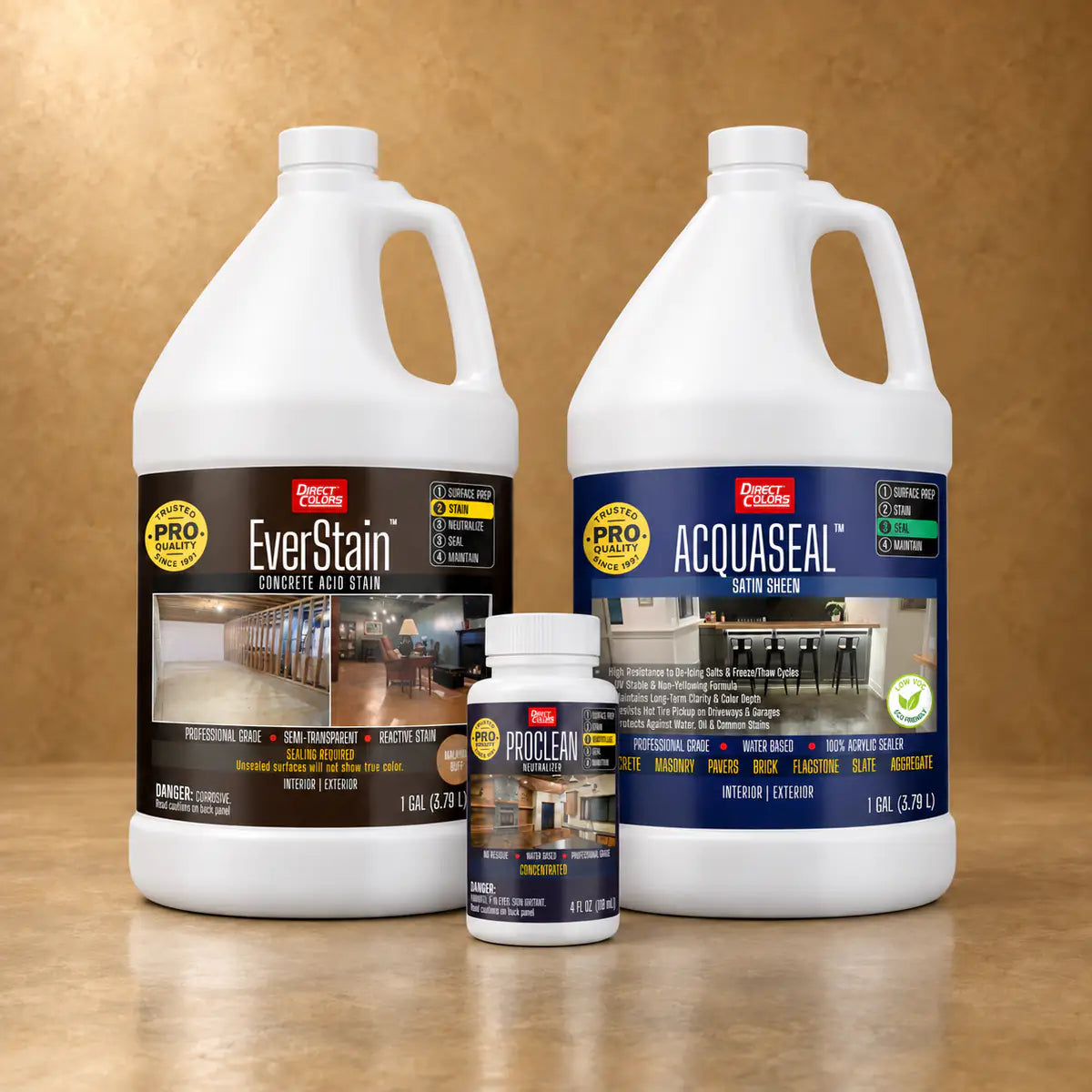 EverStain™ Acid Stain in Malayan Buff with ProClean Neutralizer™ and AcquaSeal™ Satin, 3-step kit