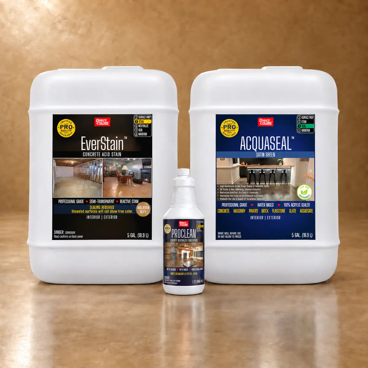 EverStain™ Acid Stain in Malayan Buff with ProClean Neutralizer™ and AcquaSeal™ Satin, 5 gallon 3-step kit