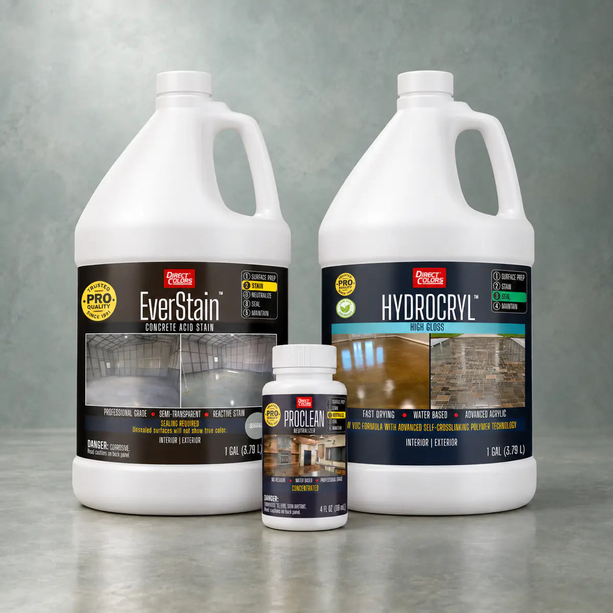 EverStain™ Acid Stain in Seagrass with ProClean Neutralizer™ and HydroCryl™ High Gloss, 1 gallon 3-step kit