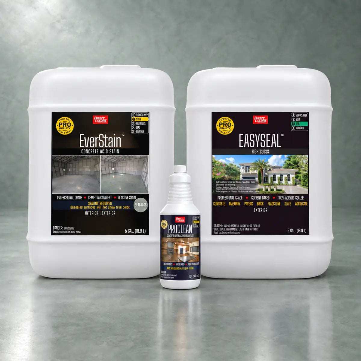 EverStain™ Acid Stain in Seagrass with ProClean Neutralizer™ and EasySeal™ High Gloss, 5 gallon 3-step kit